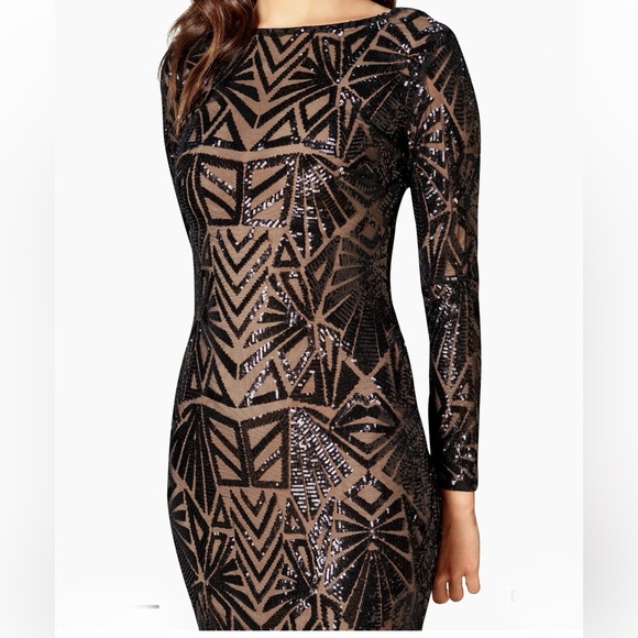 Dress The Population Emery Sequined Scoopback Dress in Black Jeweled Size XS - Picture 3 of 16